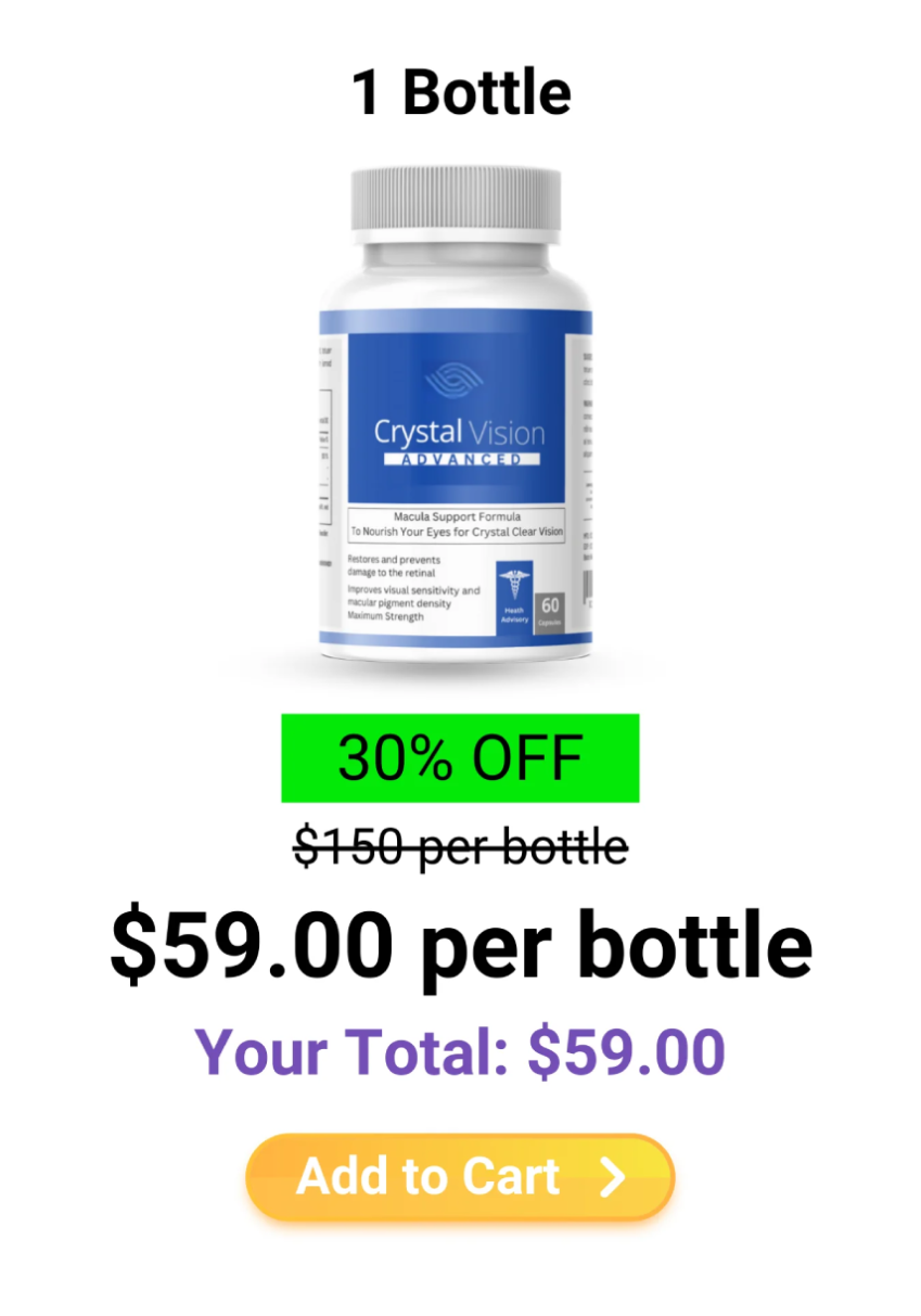One bottle special offer of Crystal Vision Clear Sight formula designed for introductory trial purchase.